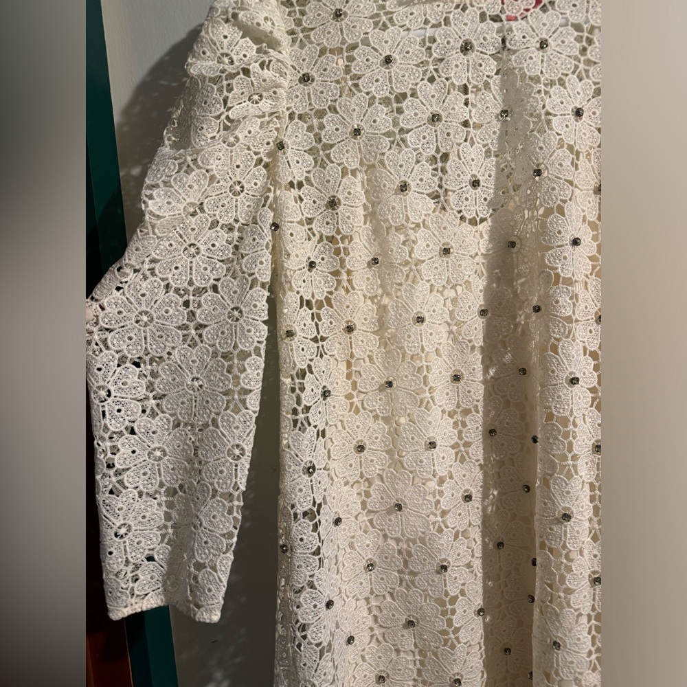 Kate Spade- Madison Avenue Spring 19 Long Sleeve Crochet White Mini Dress